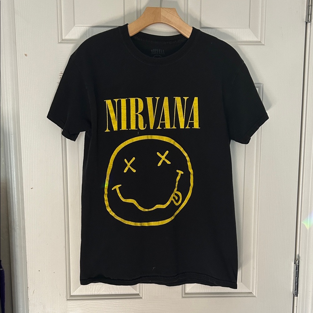 NIRVANA Black Tee with Bold Yellow Graphic